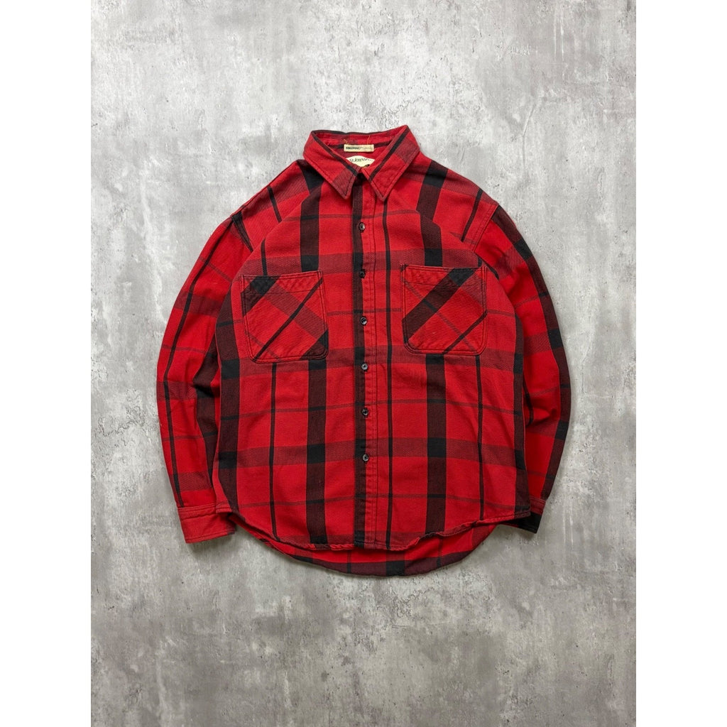 Vintage 1970s St Johns Bay By Big Mac Red Plaid Print Button Up Shirt Sz Large