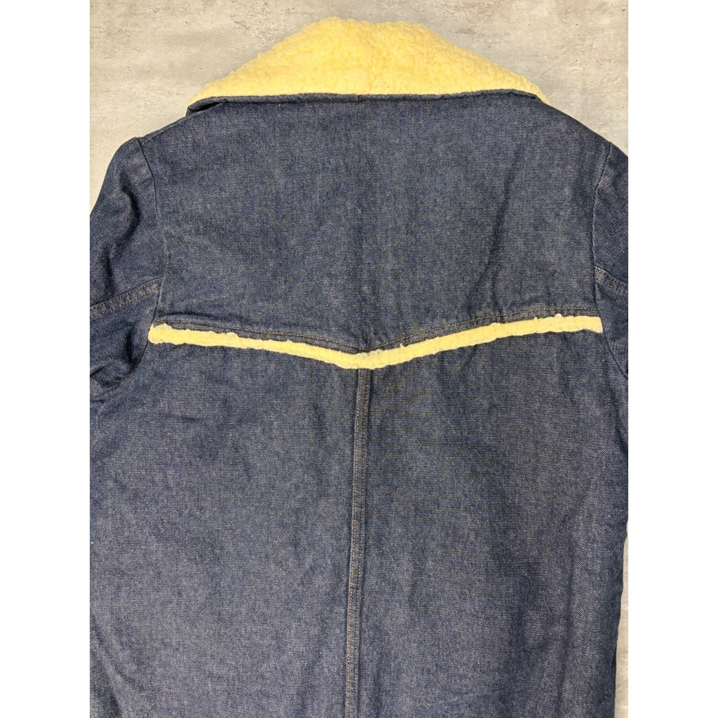 Vintage 1960s Sears Roebucks Dark Wash Denim Sherpa Collar Jacket Size Large