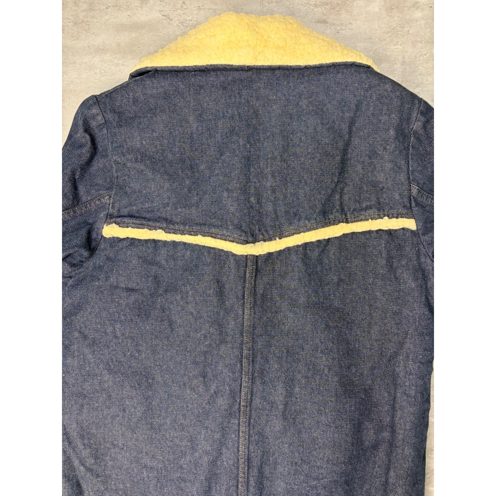 Vintage 1960s Sears Roebucks Dark Wash Denim Sherpa Collar Jacket Size Large