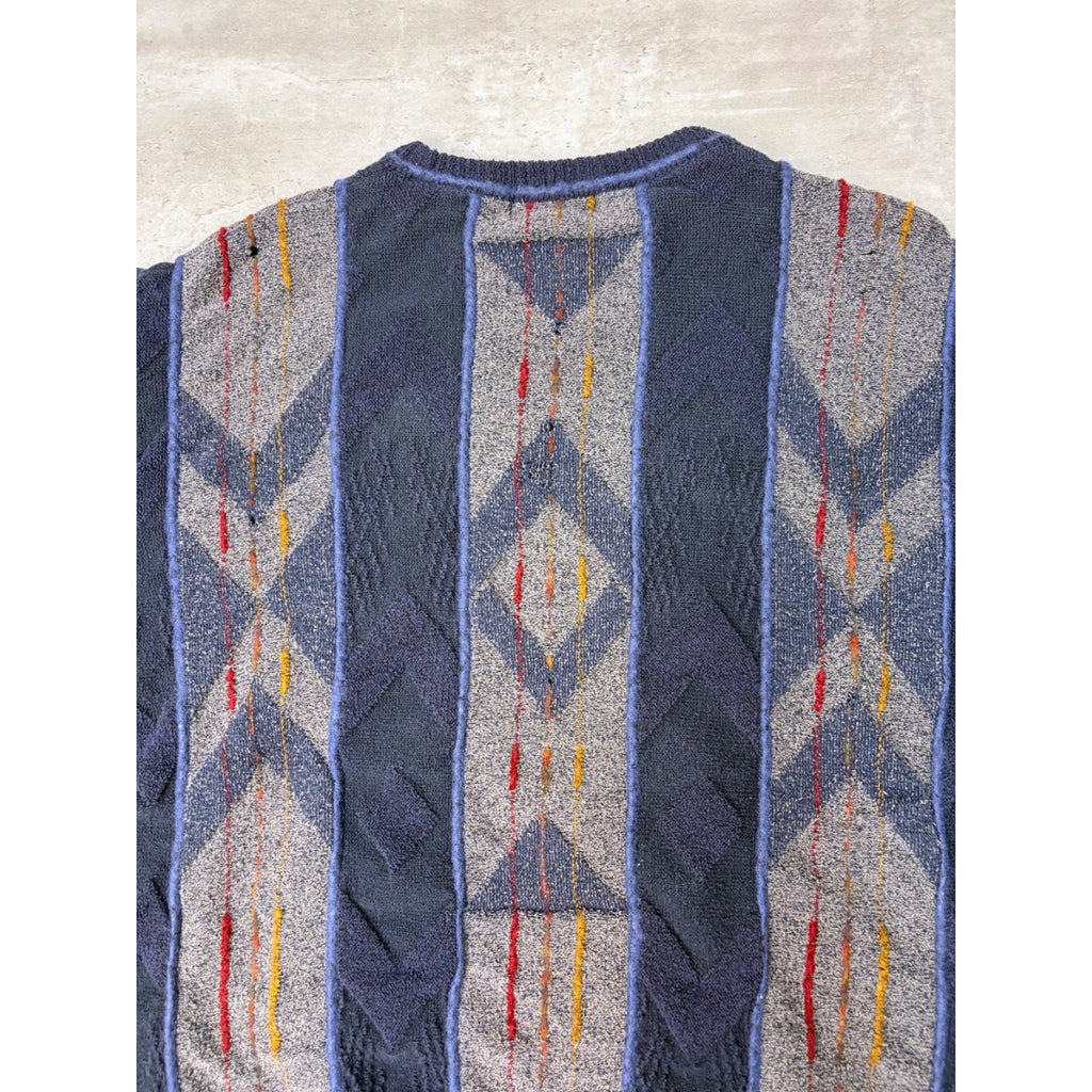 Vintage Tosani 3D Knit Style Textured Pattern Striped Sweater Size Large