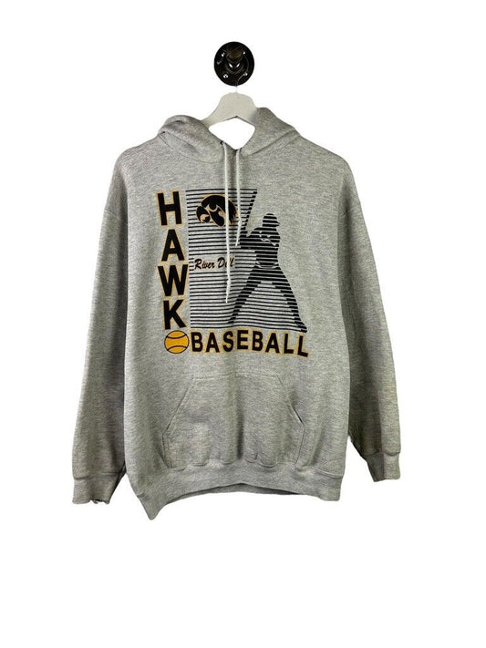 Vintage 90s Iowa Hawkeyes Baseball NCAA Spellout Hooded Sweatshirt Size Large