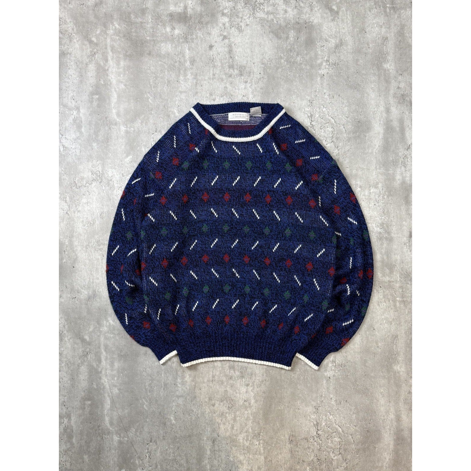 Vintage 90s Van Heusen Abstract Striped Pullover Knit Sweater Size Large Tall