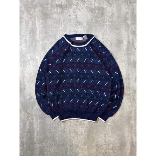 Vintage 90s Van Heusen Abstract Striped Pullover Knit Sweater Size Large Tall