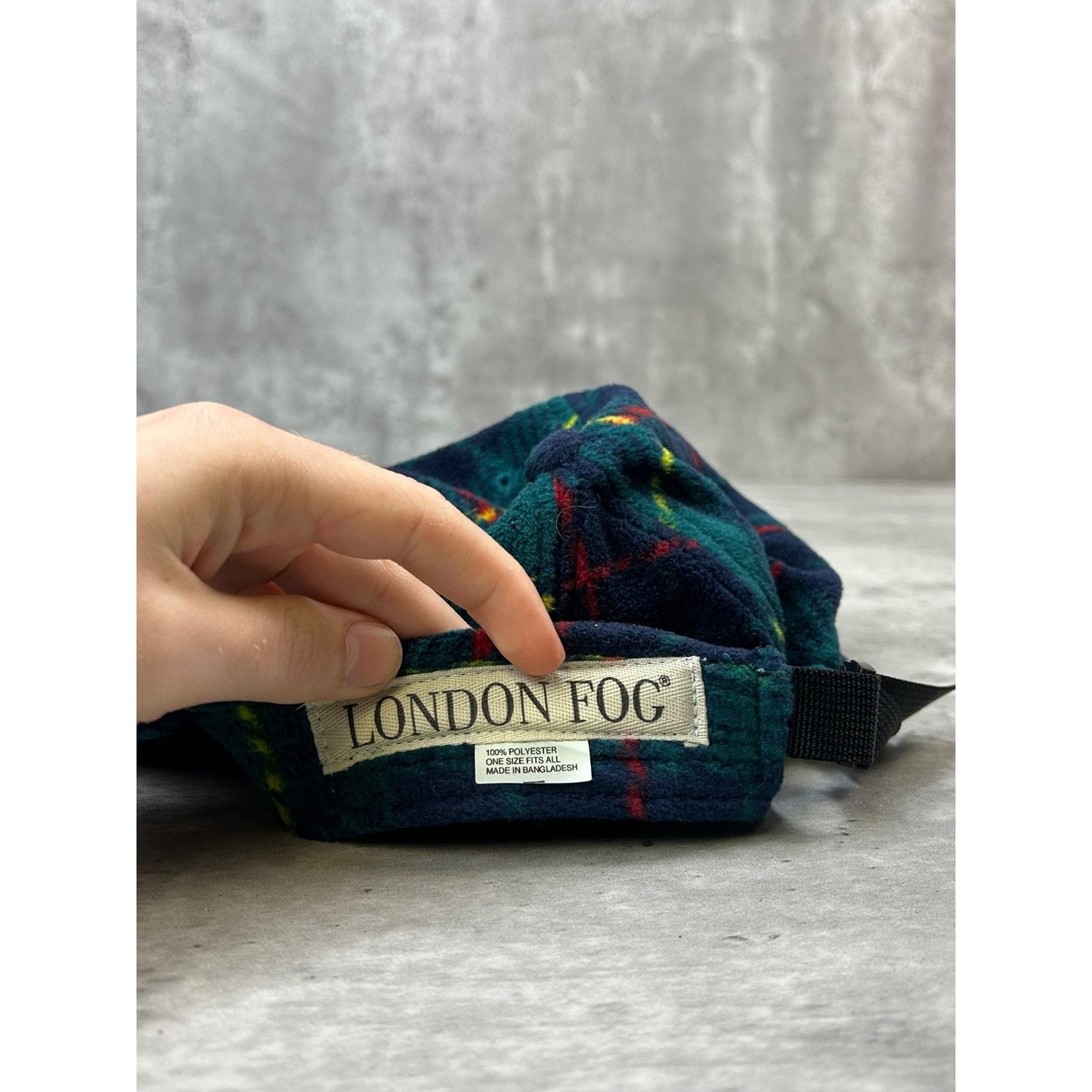 Vintage Plaid Print Fleece Strapback Hat OSFA