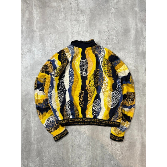 Vintage 90s Coogi Abstract 3D Knit 1/4 Button Collared Knit Sweater Size XL