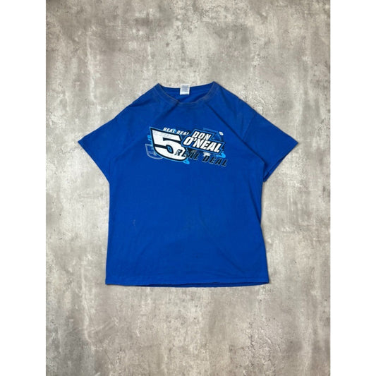 Vintage Don O'Neal #5 The Real Deal Racing Graphic T-Shirt Size Large Blue
