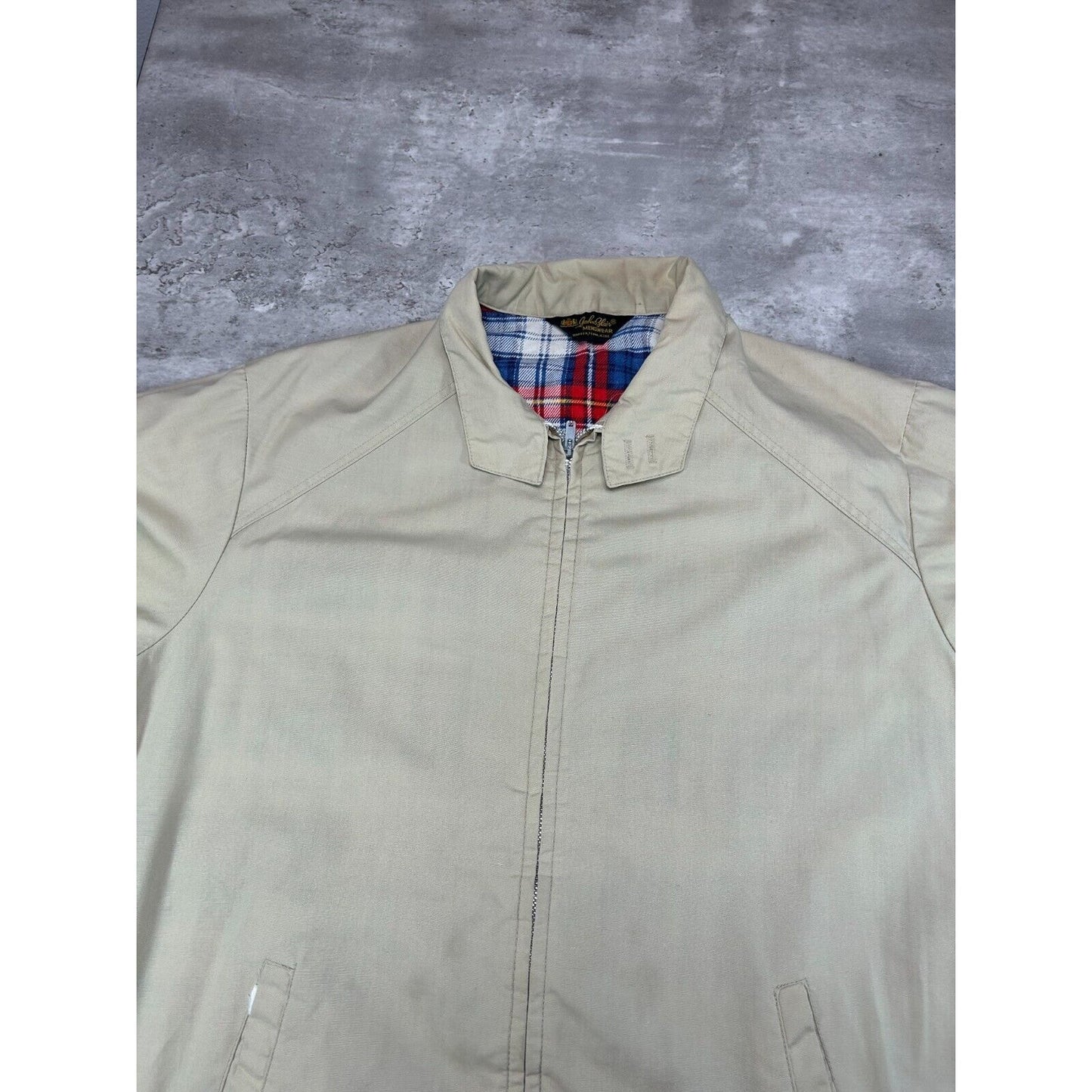 Vintage 1970s Beige Plaid Lined Harrington Style Ricky Jacket Size XL Beige