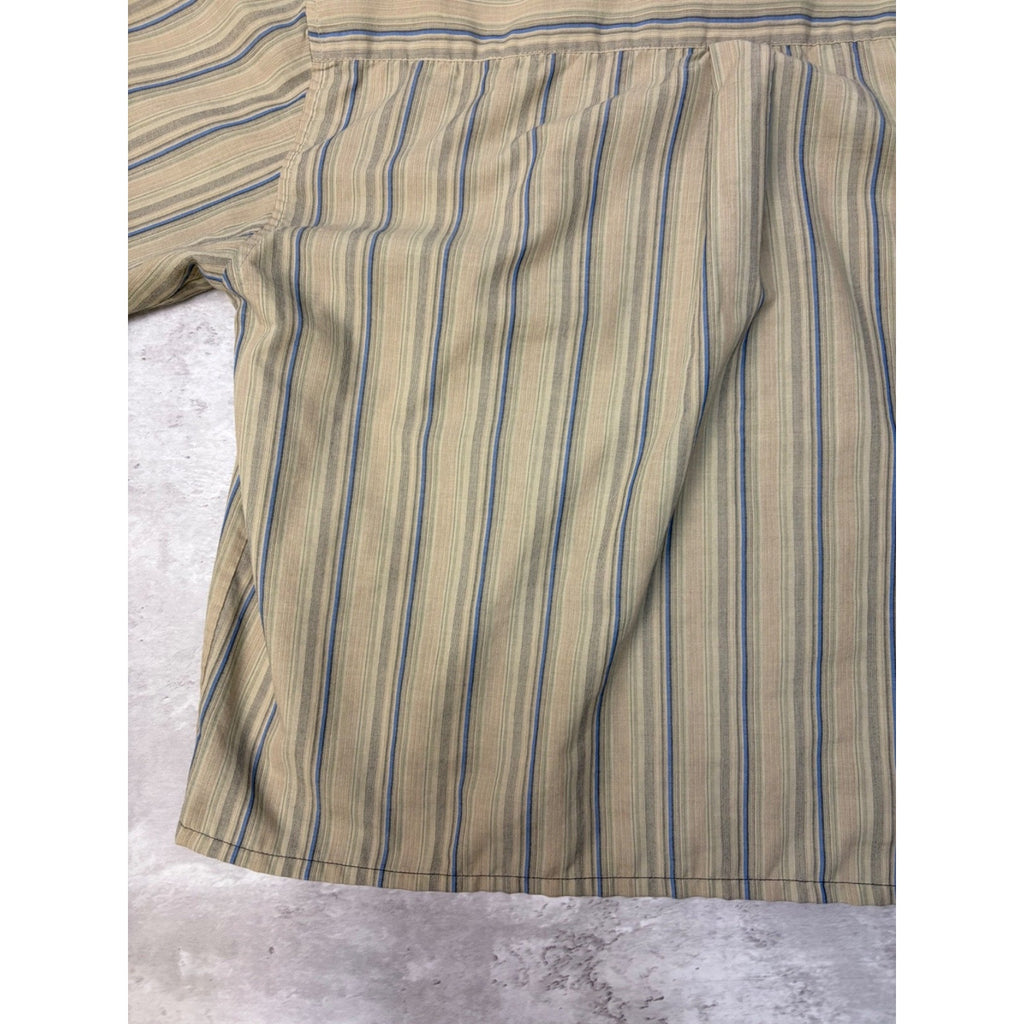 VTG Puritan Single Pocket Striped Reworked Cropped Button Up Shirt Size Large
