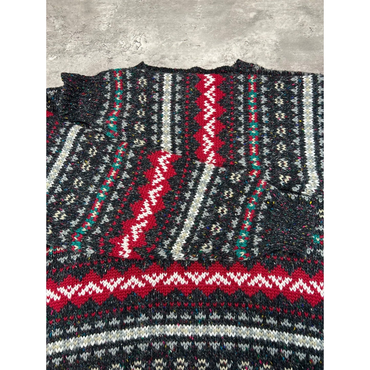 Vintage 90s Geometric Abstract Striped Pullover Ribbed Knit Sweater Size XL