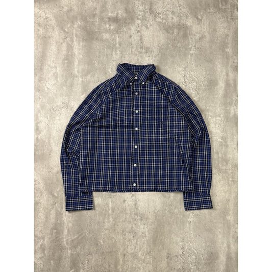 Vintage Chaps Plaid Long Sleeve Reworked Cropped Button Up Shirt Size Medium