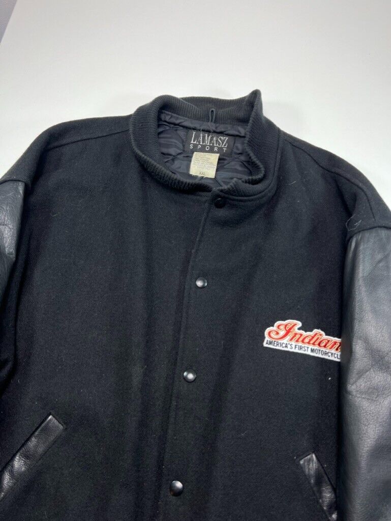 Vintage 90s Lamasz Sport Indian Motorcycles Varsity Jacket Size 2XL Black