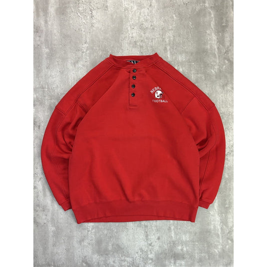 Vintage 90s Nebraska Cornhuskers NCAA Embroidered 1/4 Button Sweatshirt Size XL