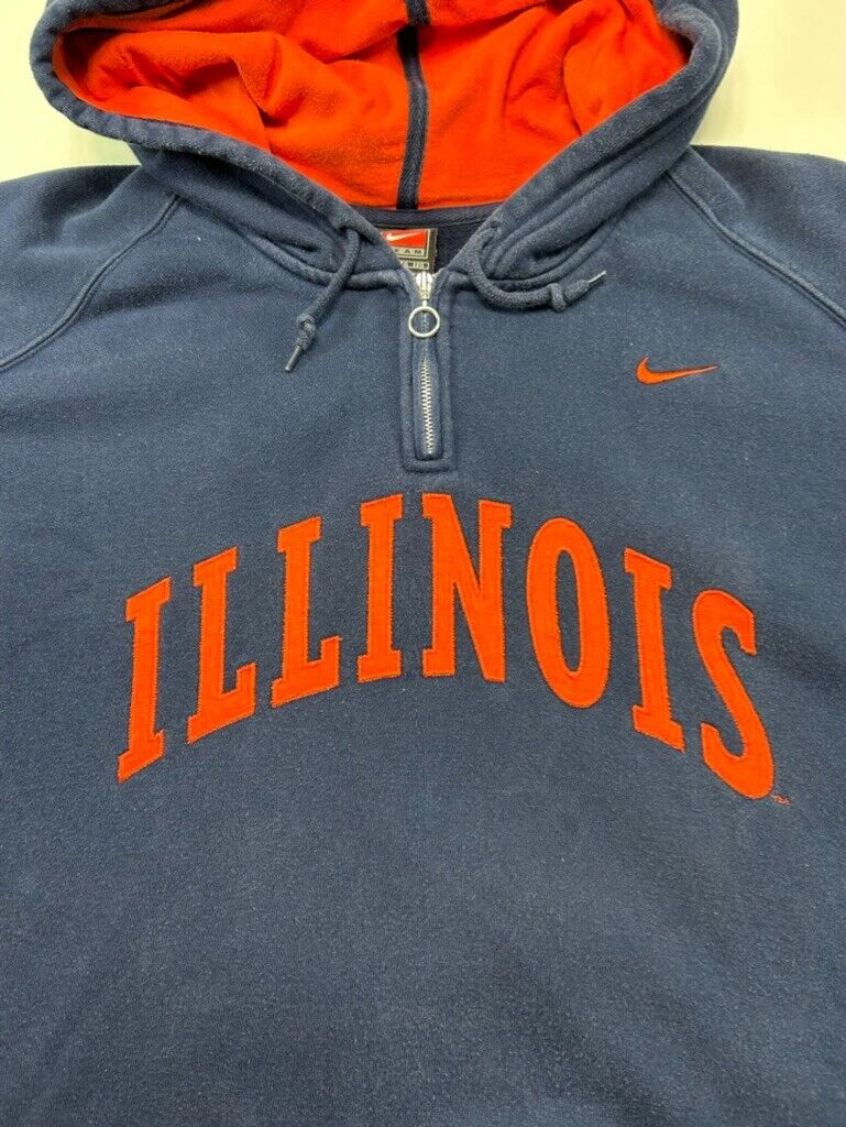 Vintage Illinois Illini NCAA Nike 1/4 Zip Hooded Sweatshirt Size 2XL