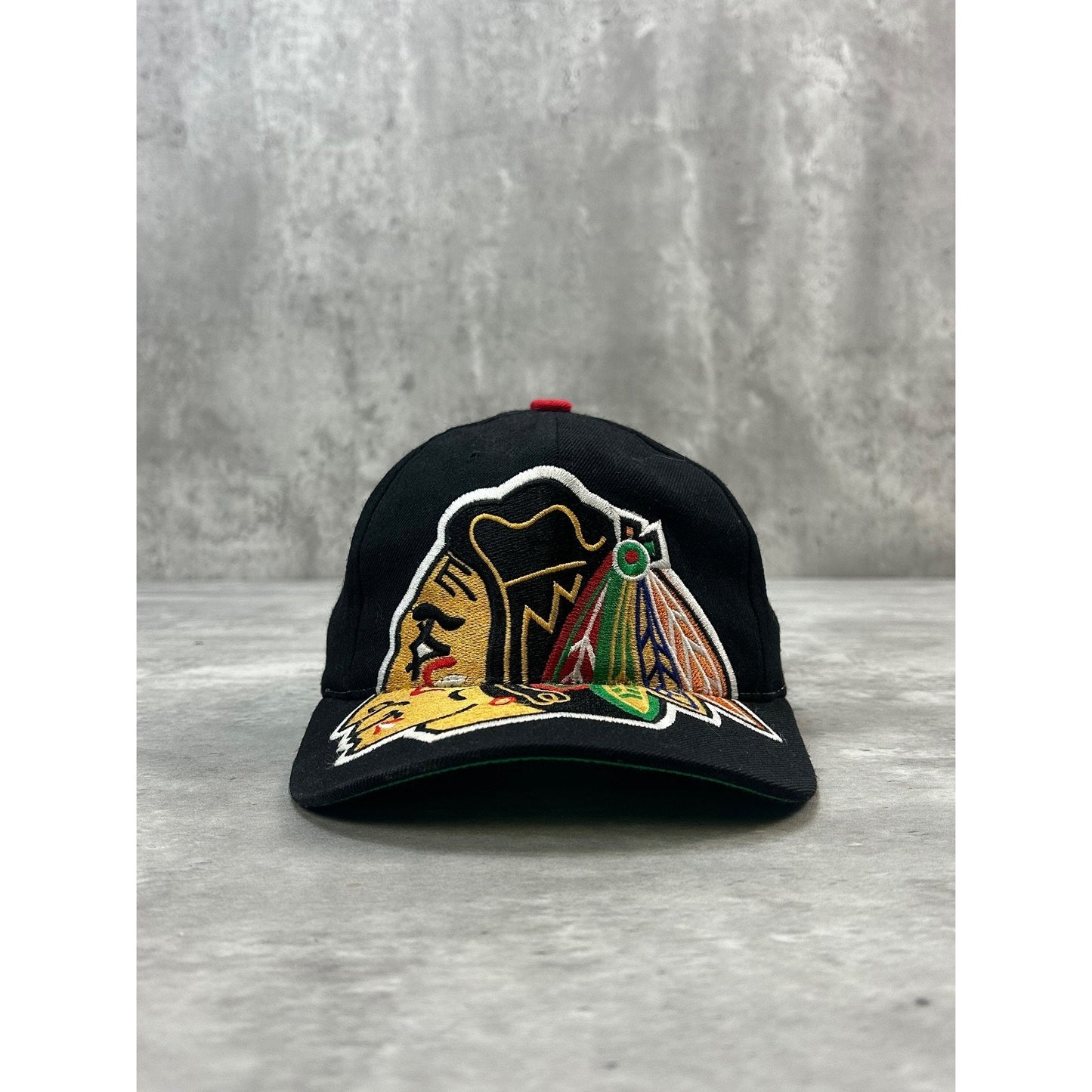 Vintage 90s Chicago Blackhawks NHL Embroidered Big Logo Snapback Hat OSFA