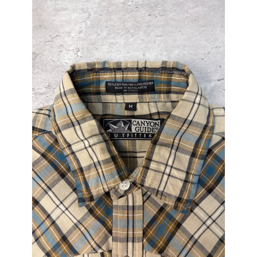 Vintage Canyon Guide Pearl Snap Plaid Cropped Button Up Shirt Size Medium