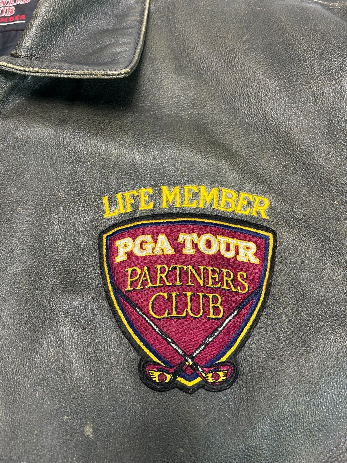 Vintage PGA Tour Life Member Embroidered Crest Full Zip Leather Jacket Size XL