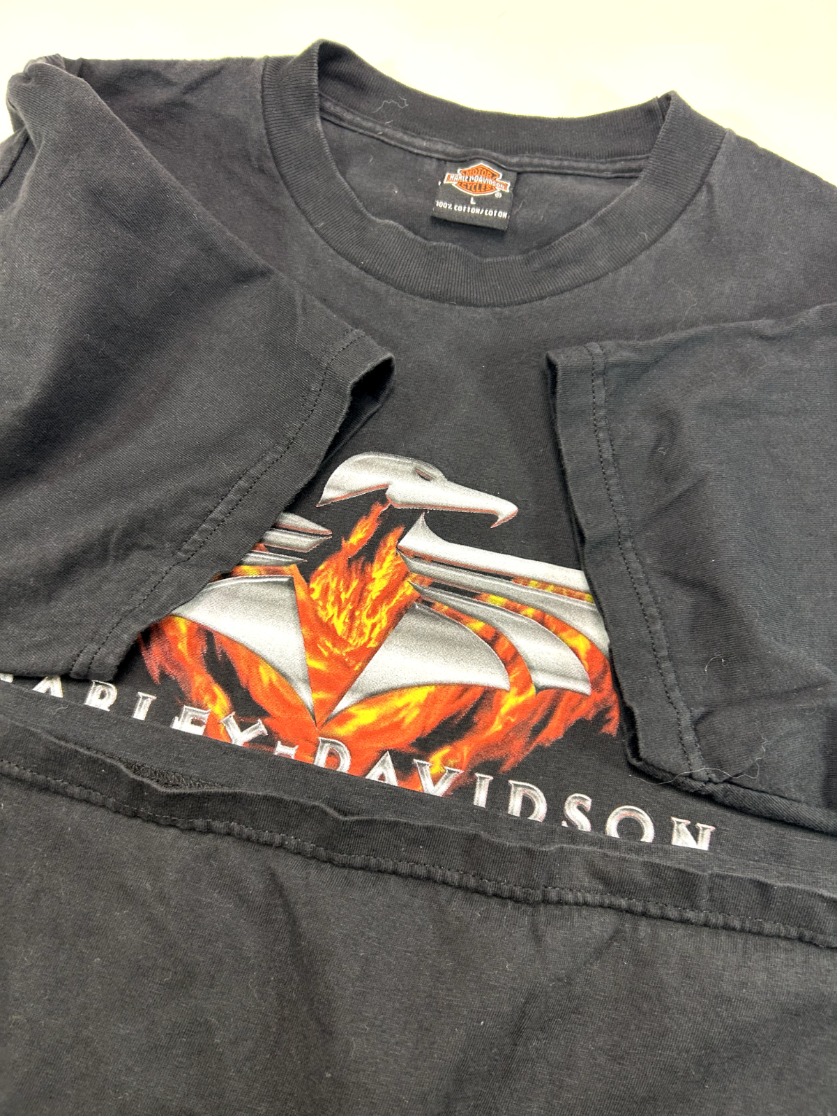 Vintage Harley Davidson Flaming Eagle Graphic T-Shirt Size Large Black