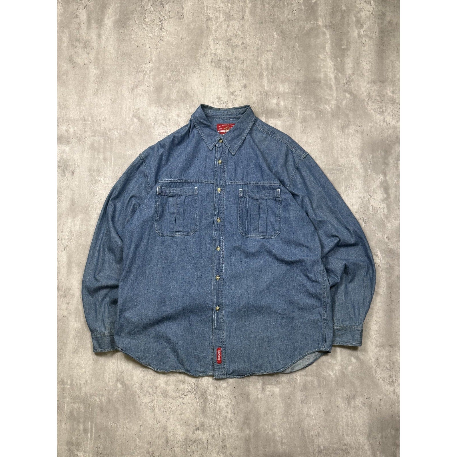 Vintage Marlboro Country Stone Medium Wash Denim Button Up Shirt Size XL