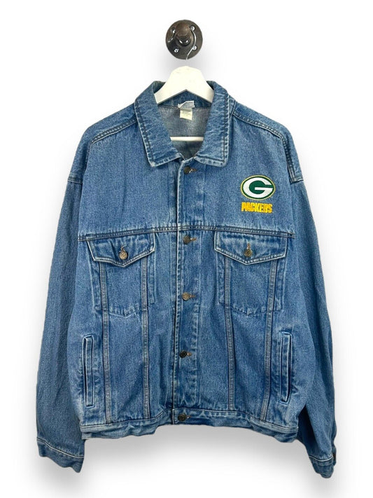 Vintage 90s Green Bay Packers NFL Light Wash Denim Trucker Jacket Size Medium