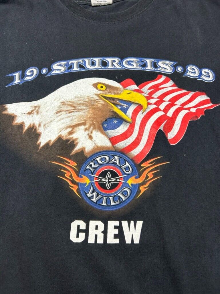 Vintage 1999 Sturgis Bald Eagle Biker Graphic T-Shirt Size XL Black 90s