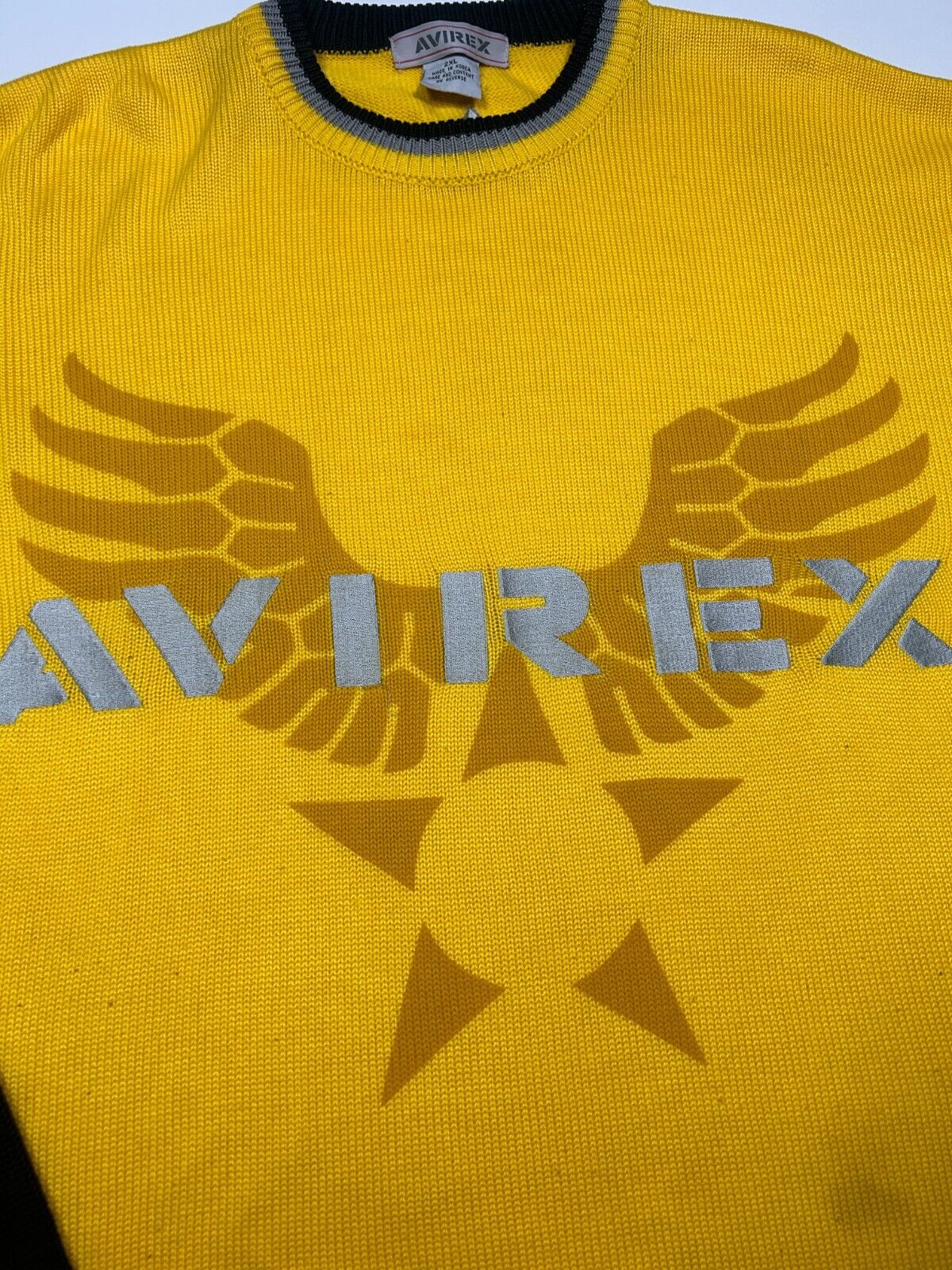 Vintage Avirex Embroidered Big Logo Knit Sweater Size 2XL Yellow