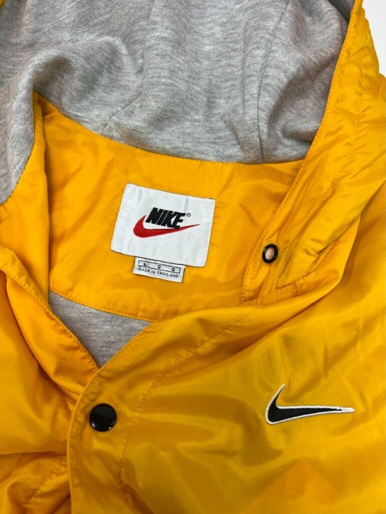 Vintage 90s Nike Embroidered Mini Swoosh Nylon Hooded Button Up Jacket Size L