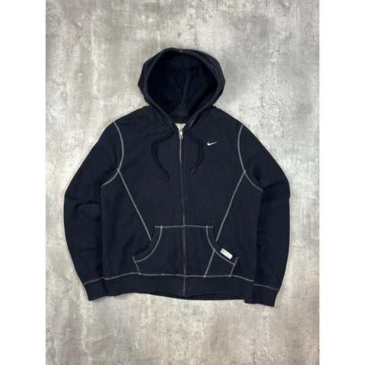 Vintage Womens Nike Embroidered Swoosh Full Zip Hooded Sweatshirt Size XL Black