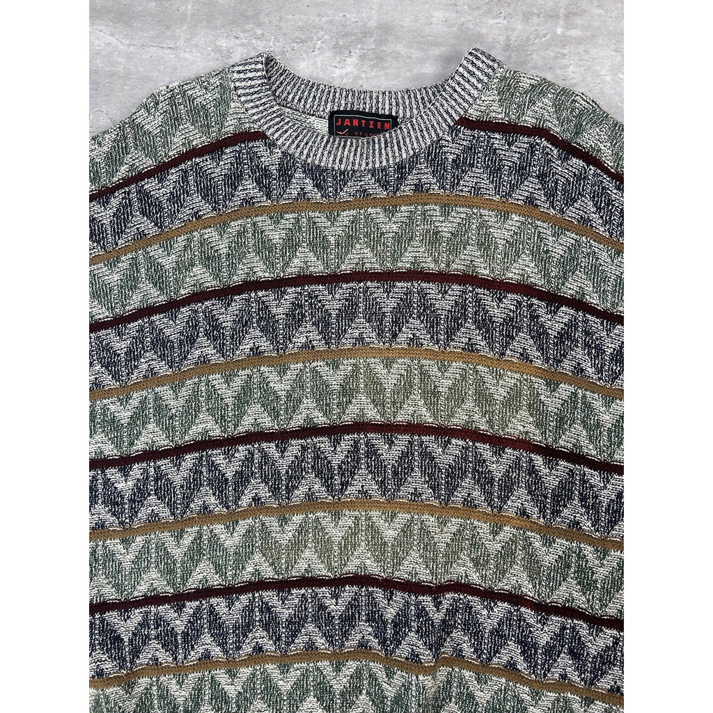 Vintage 90s Jantzen Zig Zag Striped Print Pullover Knit Sweater Size Large