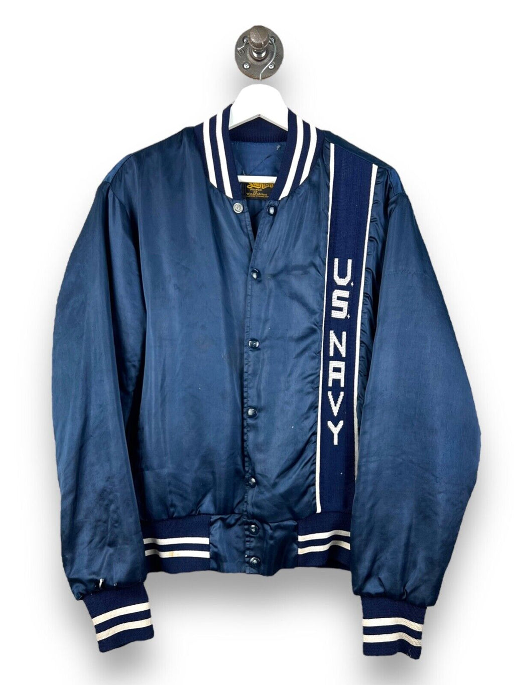 Navy satin bomber clearance jacket