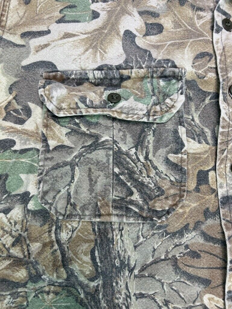 VTG 90s Cabelas Advantage Tree Camo Double Pocket Button Up Shirt Size XL