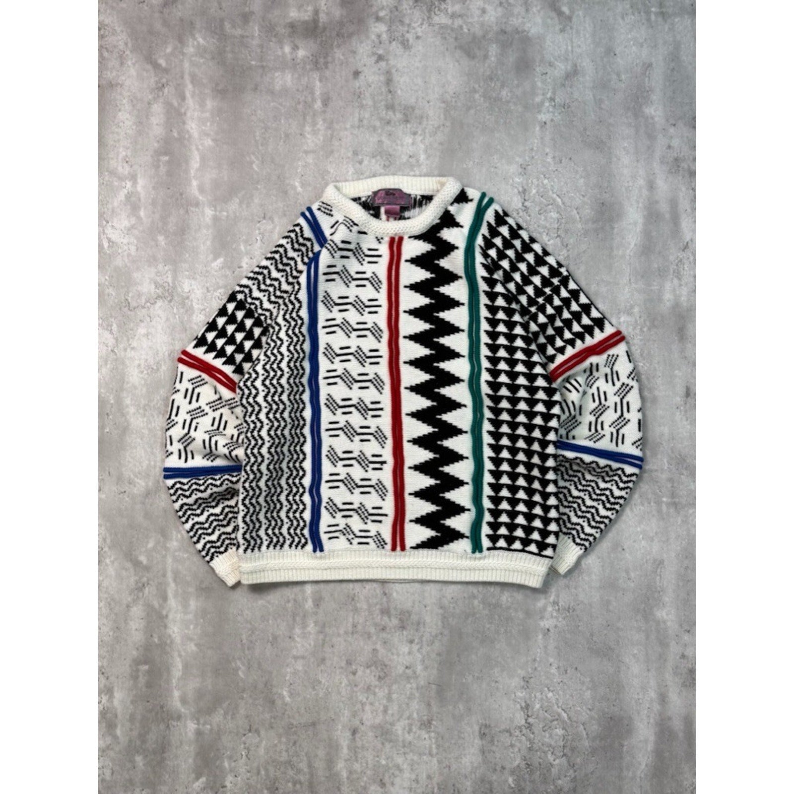Vintage 90s Concrete Abstract Striped Pullover Knit Sweater Size Large