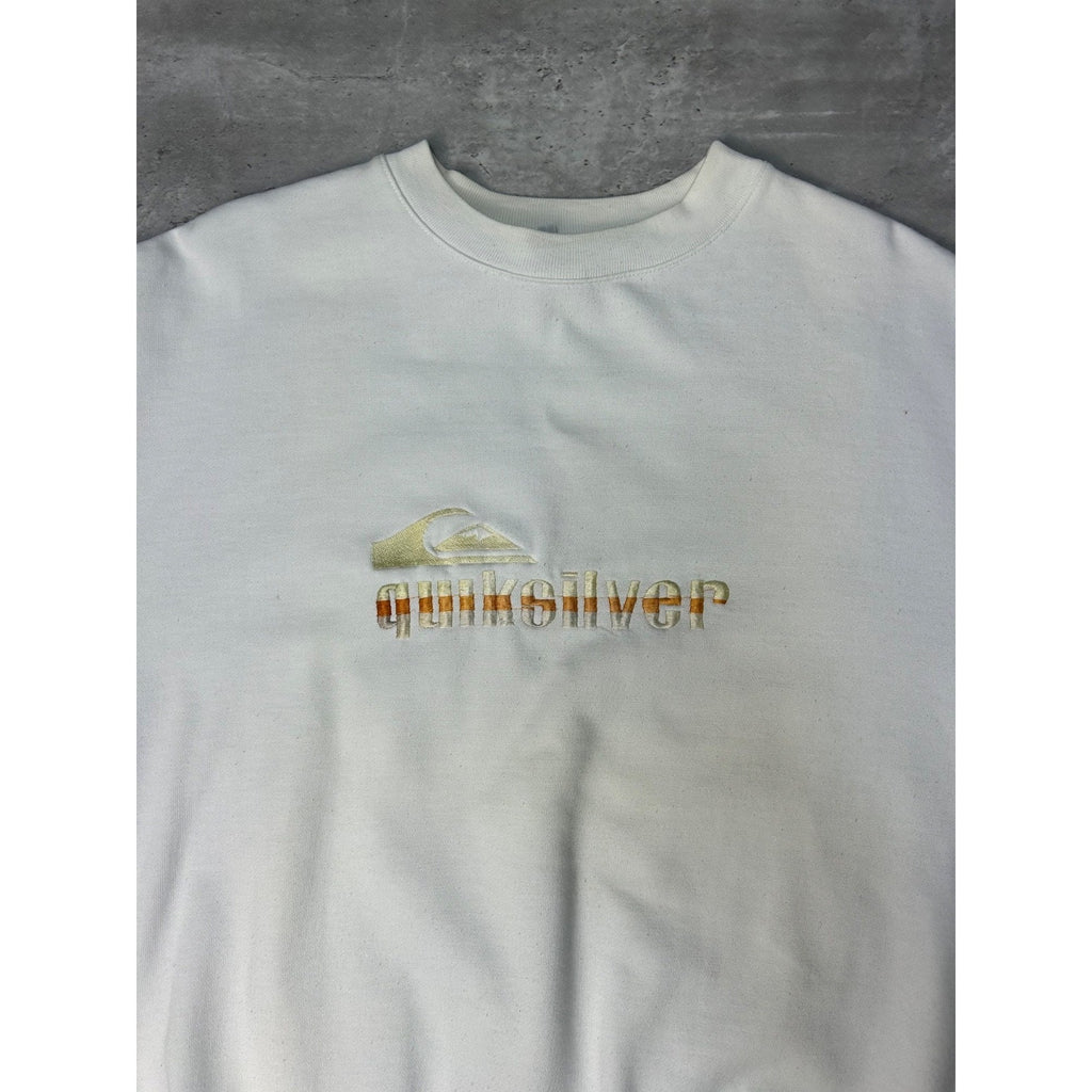 Vintage 90s Quiksilver Embroidered Spellout White Sweatshirt Size Large