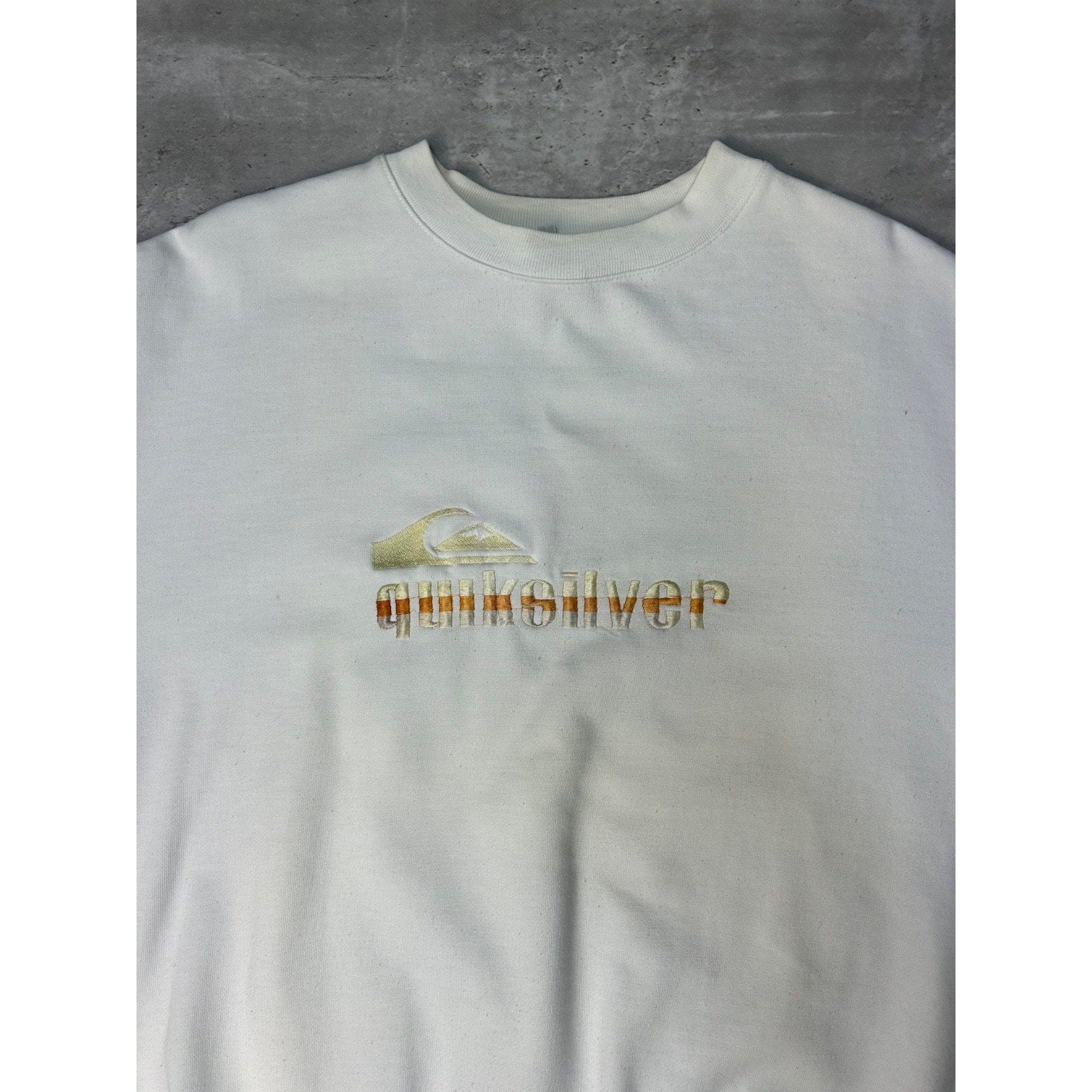 Vintage 90s Quiksilver Embroidered Spellout White Sweatshirt Size Large