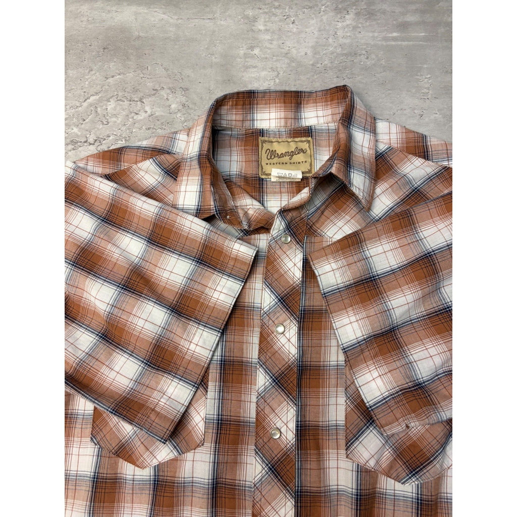 VTG 90s Wrangler Western Pearl Snap Reworked Cropped Button Up Shirt Sz Large