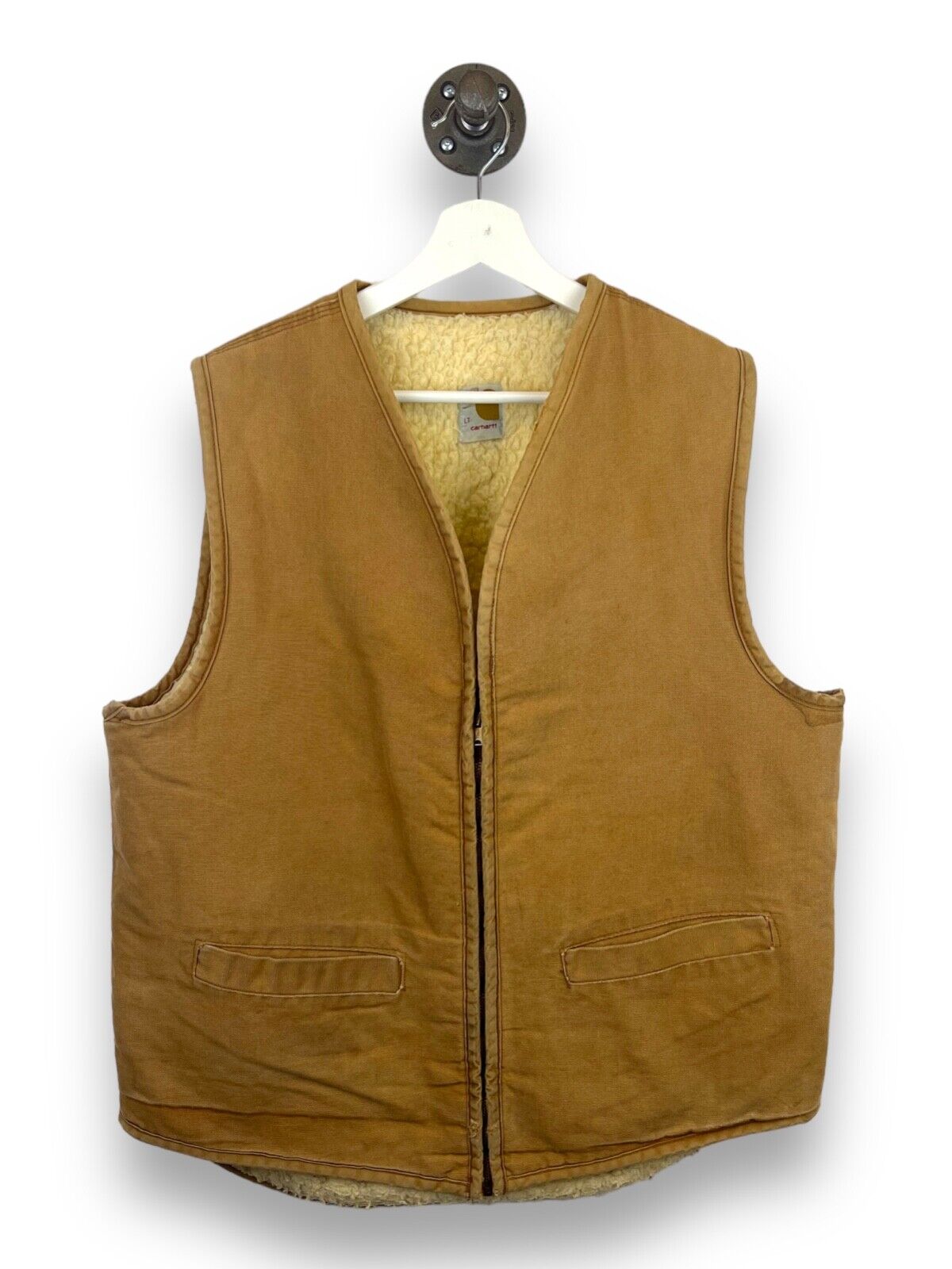 Vintage 70s Carhartt Sherpa Lined Canvas Workwear Vest Jacket Size Long/Tall