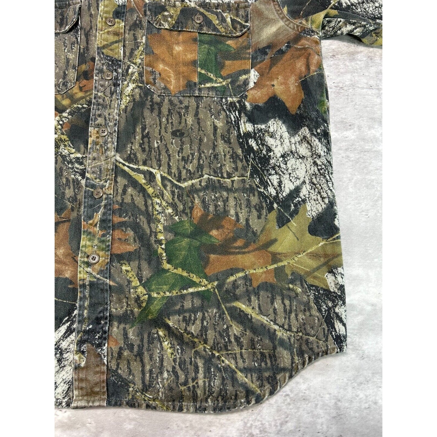 Mossy Oak Breakup Camo Double Pocket Hunting Button Up Shirt Size Large