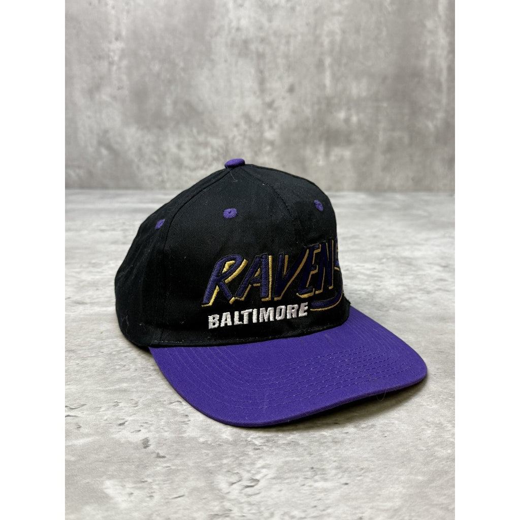 Vintage Baltimore Ravens NFL Embroidered Spellout Football Snapback Hat OSFA