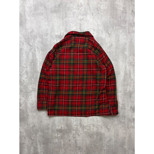 1960s L.L. Bean Red Plaid Print Long Sleeve 1/4 Button Up Shirt Size Medium