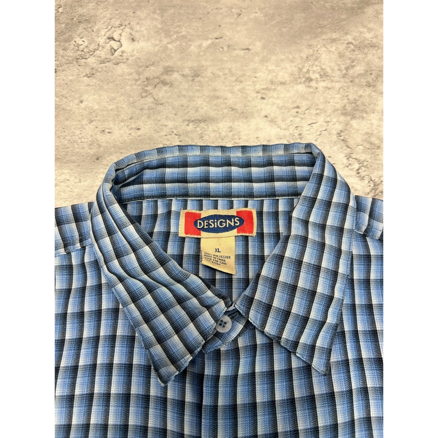 Vintage Designs Single Pocket Plaid Cropped Button Up Shirt Size XL Blue