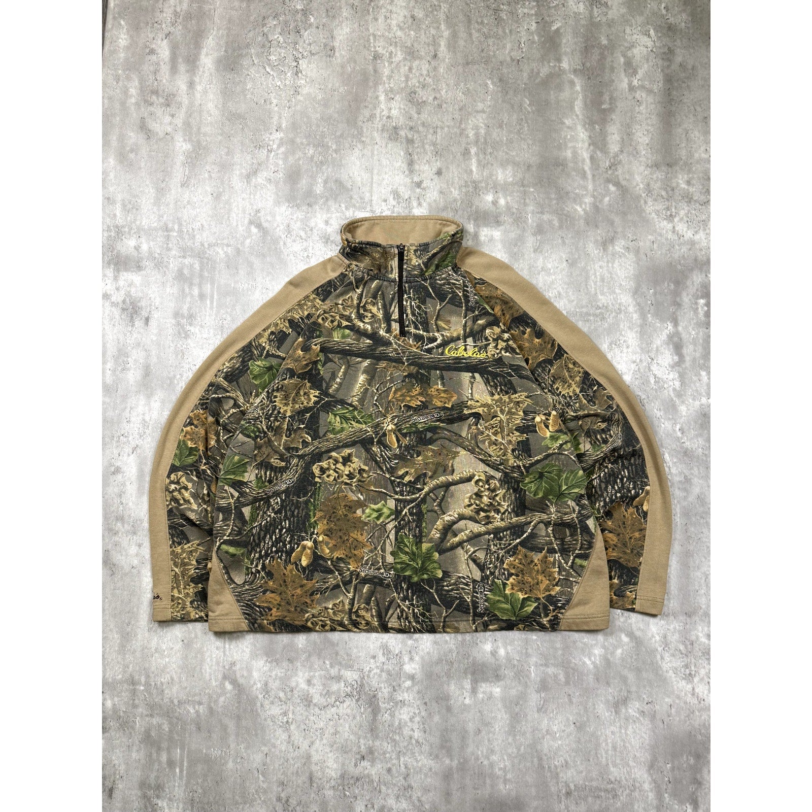 Vintage Cabela's Seclusion 3D Camo 1/4 Zip Mockneck Sweatshirt Size 2XL