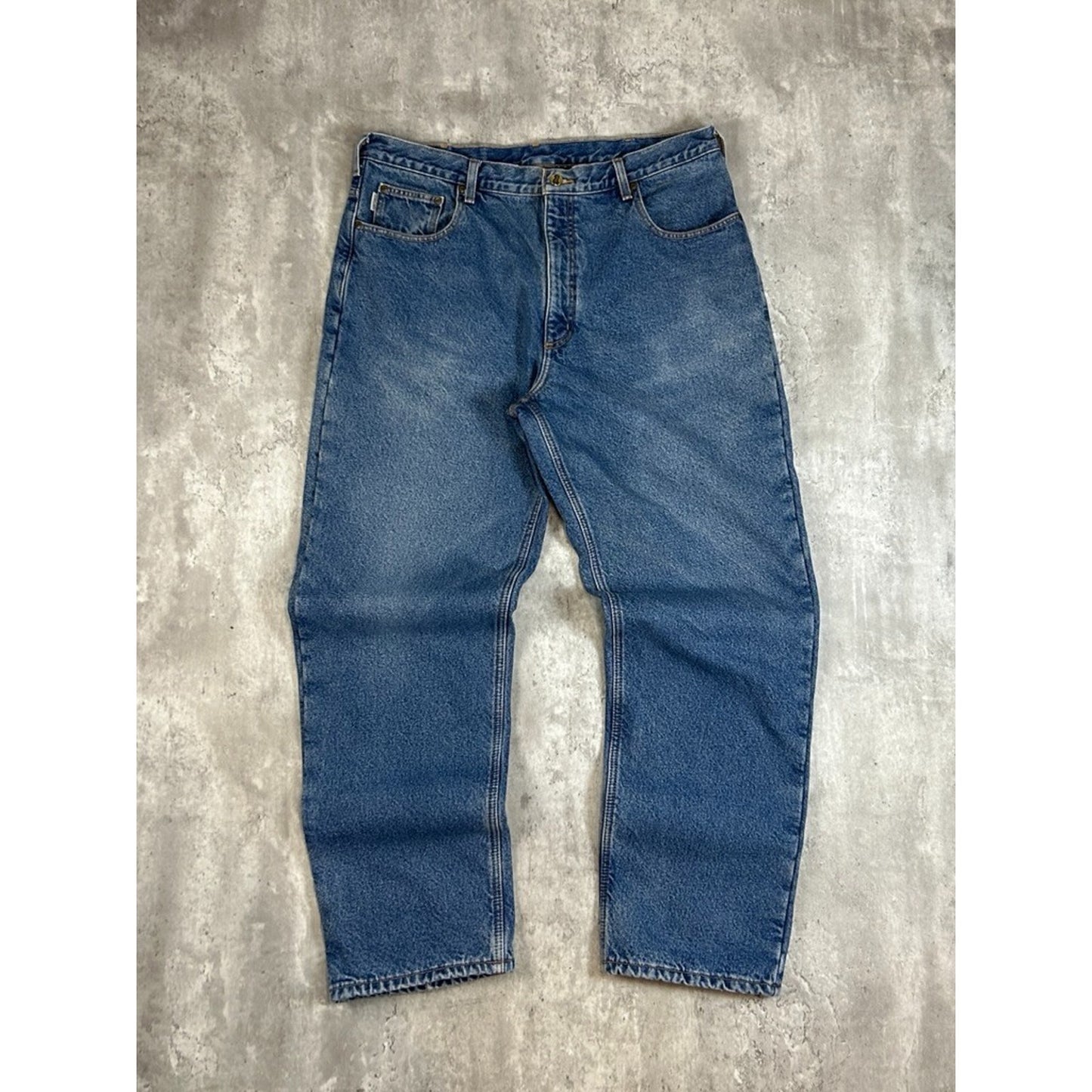 Vintage Carhartt Fleece Lined Canvas Workwear Medium Wash Denim Pants Size 40