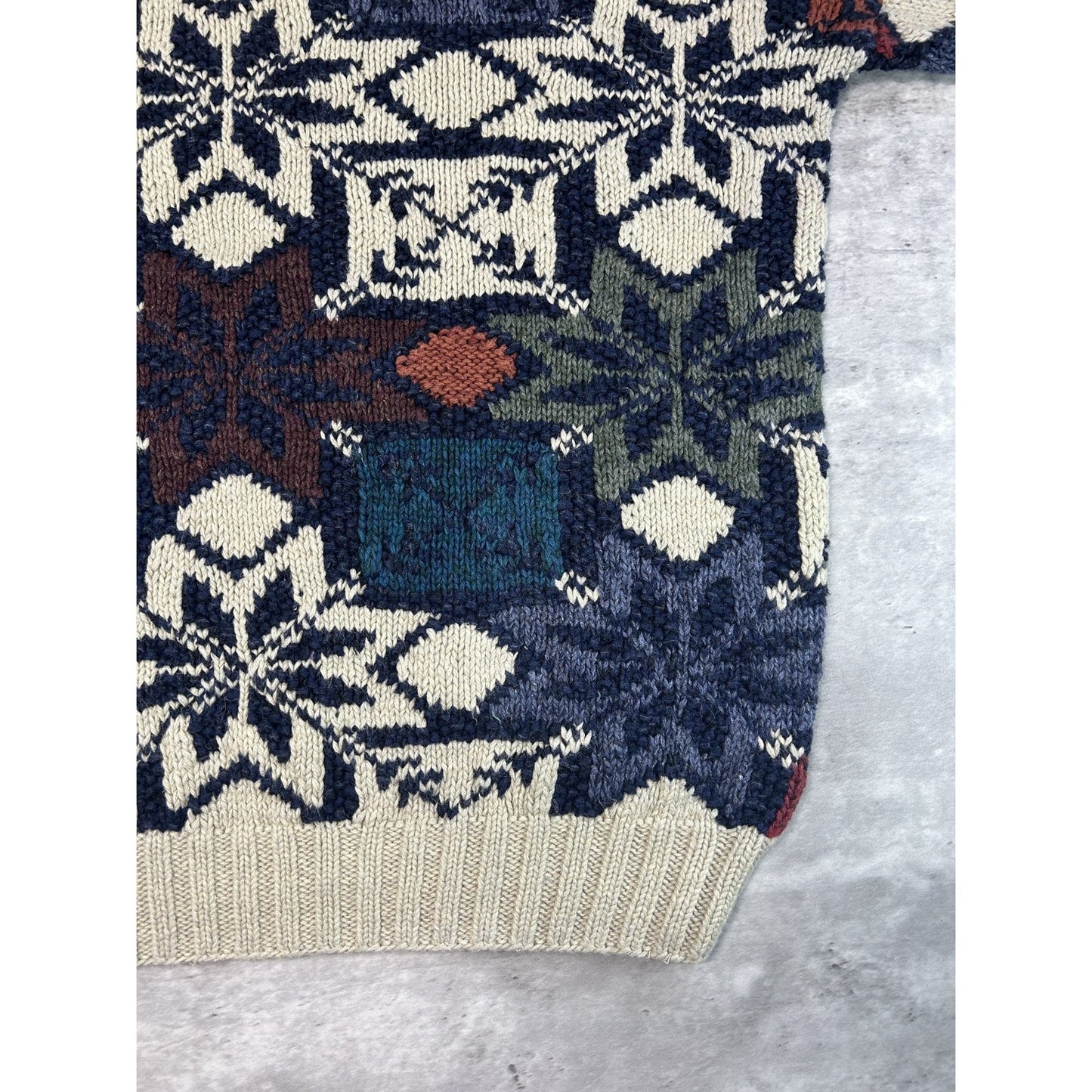Vintage 90s Northern Isles Snowflake Print Ribbed Pullover Knit Sweater Sz Large