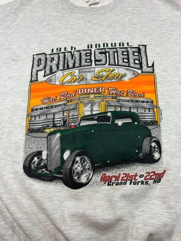 Vintage Prime Steel Hot Rod Car Show Graphic Sweatshirt Size XL Gray