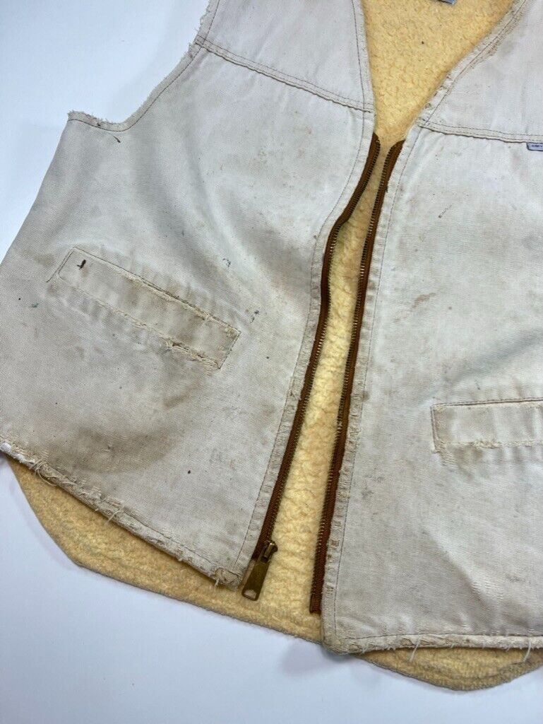 Vintage 1970s Carhartt Sherpa Lined Canvas Workwear Vest Jacket Size Large Beige