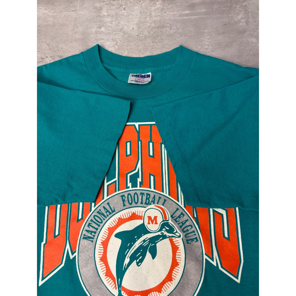 Vintage 90s Miami Dolphins NFL Spellout Graphic Football T-Shirt Size Large