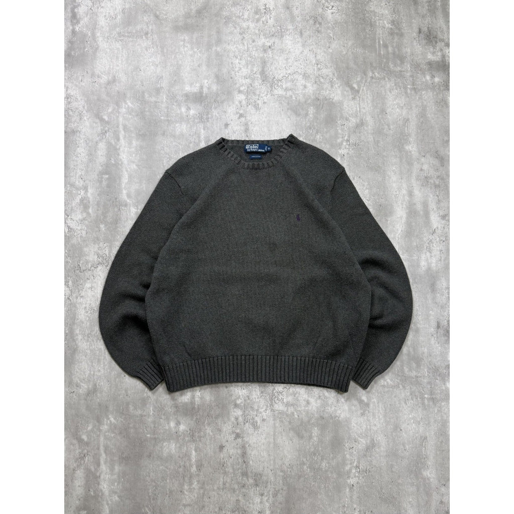 Vintage Polo Ralph Lauren Embroidered Pony Gray Knit Sweater Size XL
