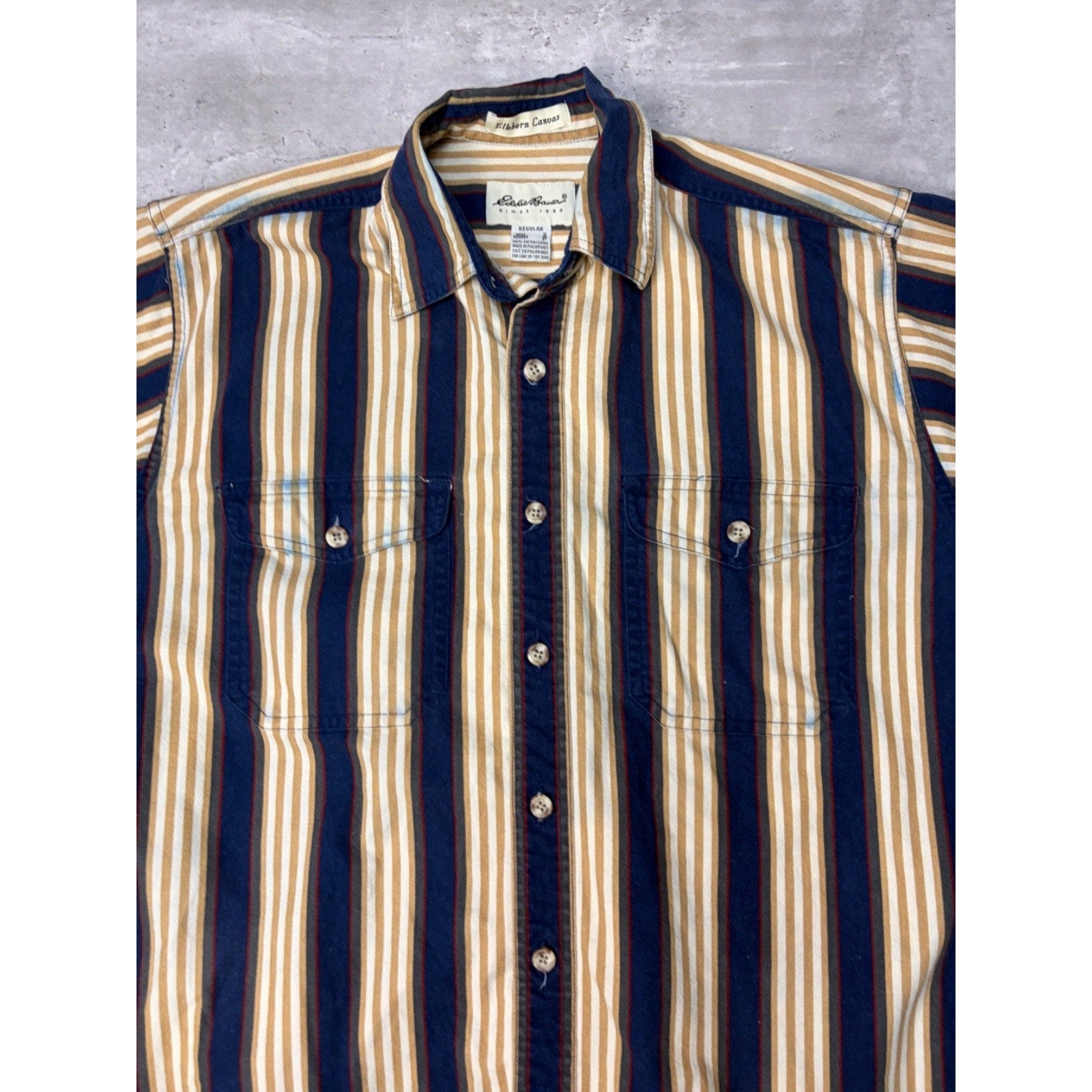 Vintage Eddie Bauer Striped Print Long Sleeve Button Up Shirt Size Small