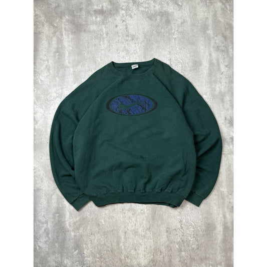 Vintage 90s Nike Big Graphic Swoosh Pullover Crewneck Sweatshirt Size XXL Green