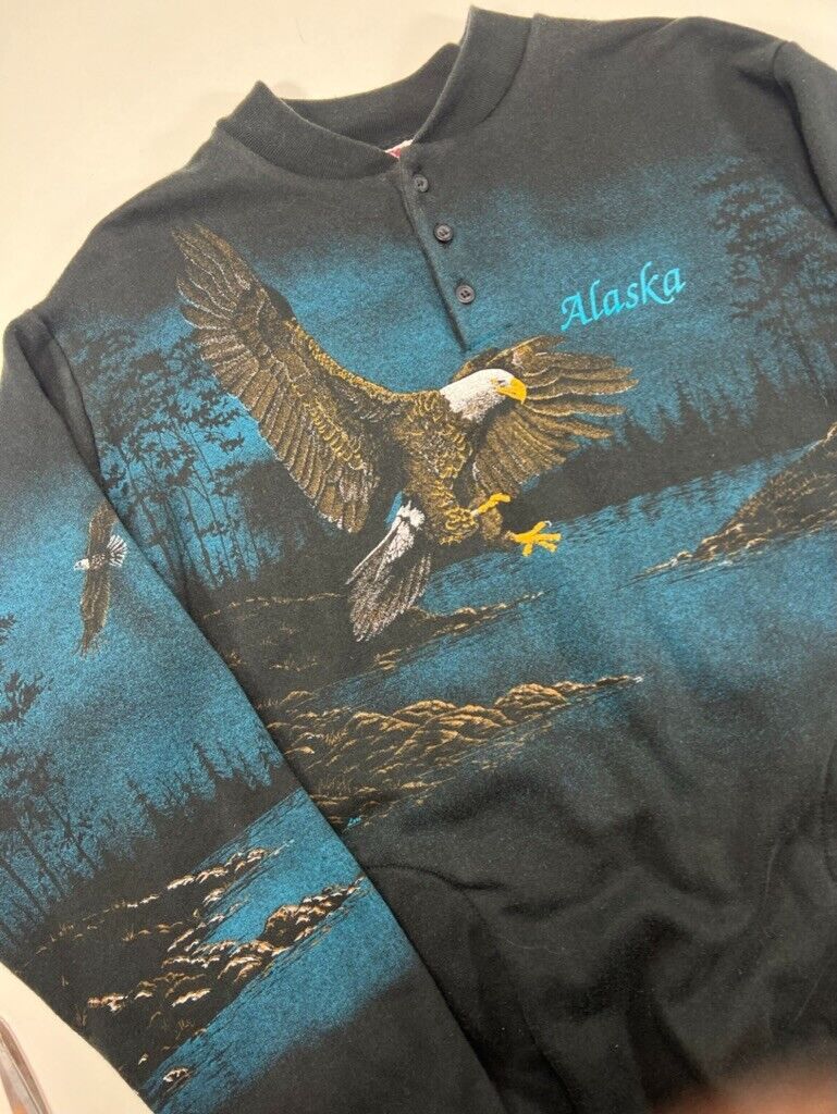 Vintage 90s Art Unlimited Alaska Wilderness Bald Eagle Sweatshirt AOP Sz Large