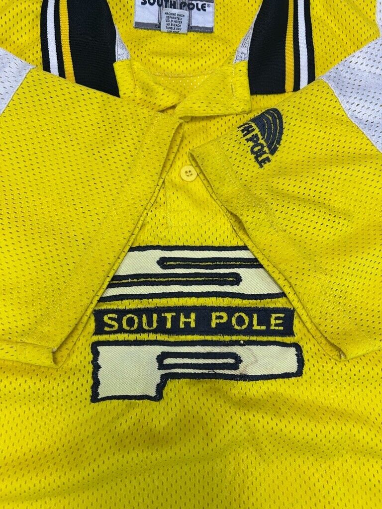 Vintage South Pole Mesh 1/4 Embroidered Pull Over Button Up Shirt Size XL Yellow